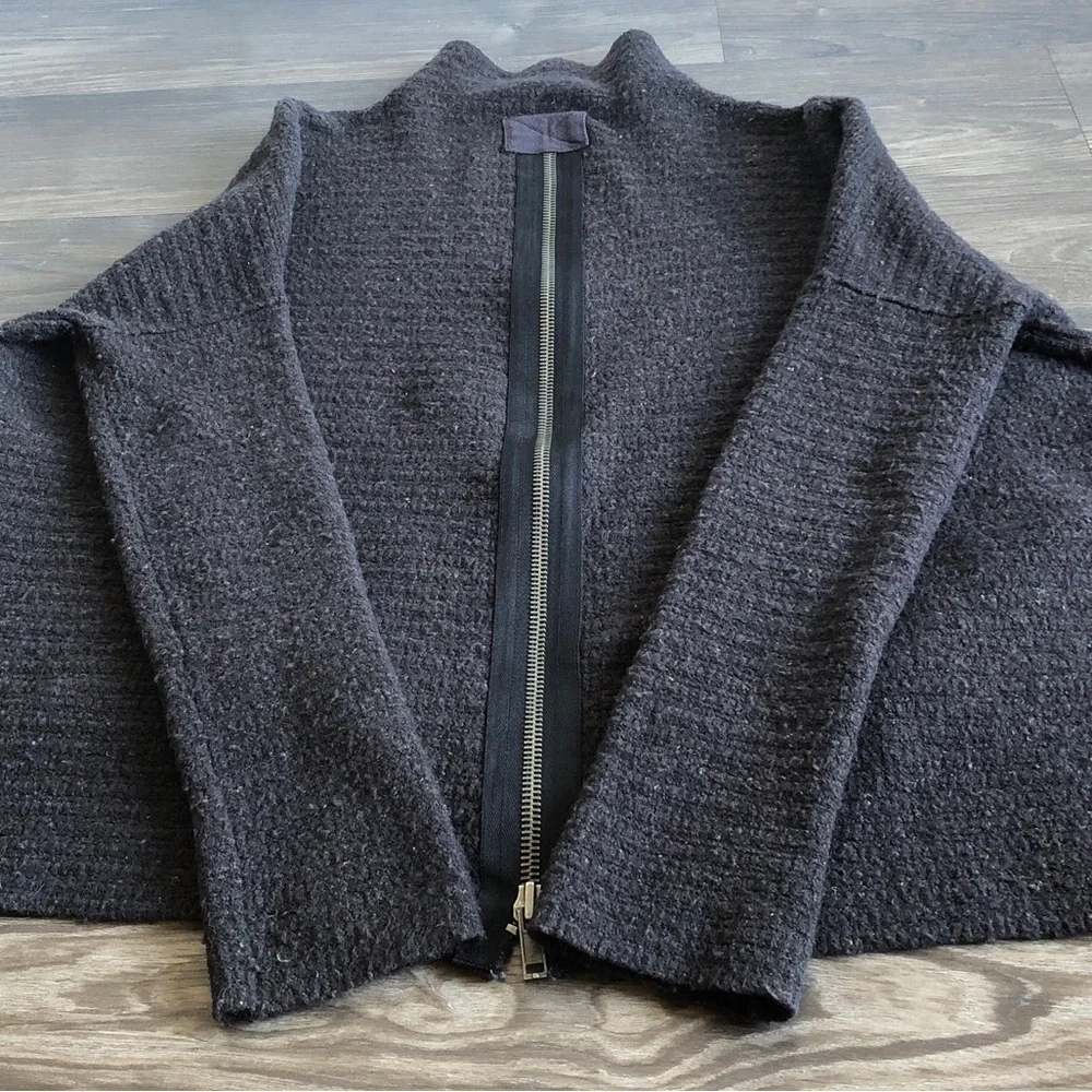 Free People Arctic Fox Sweater Zip Back Charcoal Small Oversized Wool Blend